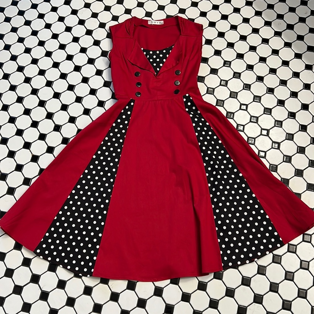 Vintage-Inspired Red Polka Dot Swing Dress
